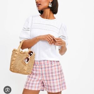 LOFT red/pink plaid Riveria shorts size 14 tags attached